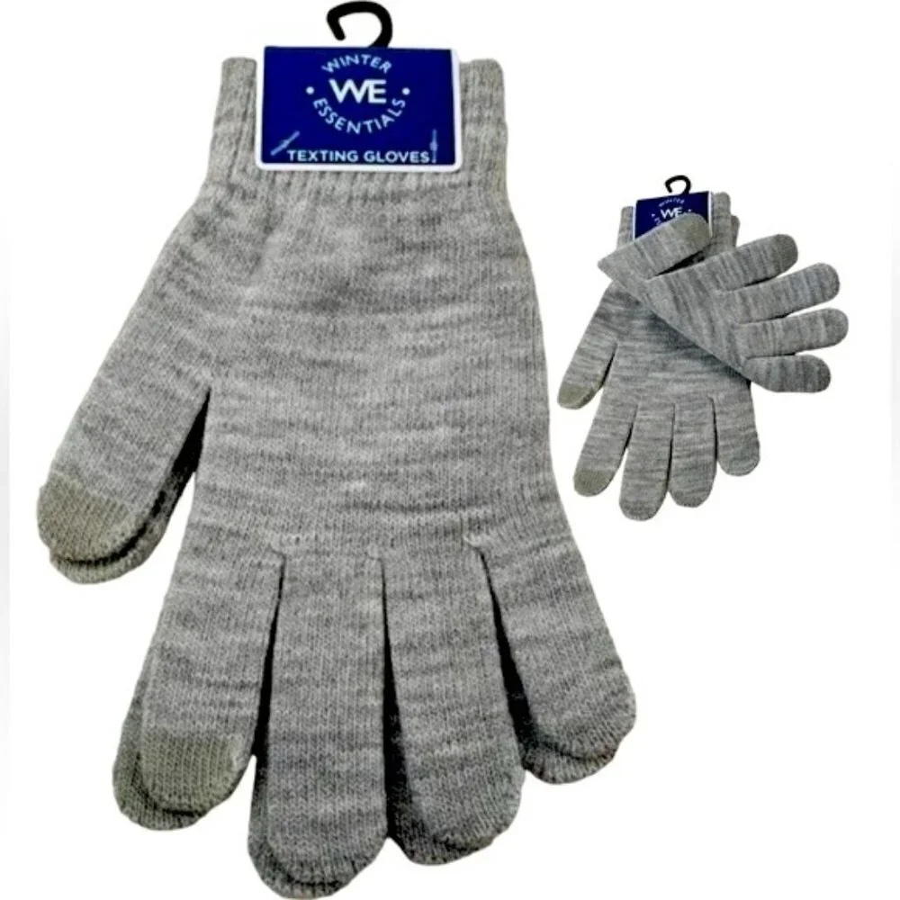 WE Texting Touchscreen Gloves 2 Pair Warm Winter Stretchy Knit Gray OS Unisex
